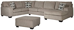 Ballinasloe 3-Piece Sectional with Ottoman, Platinum, large