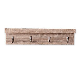 Cox Wall Mount Shelf with Hooks - Grayed Oak, , large