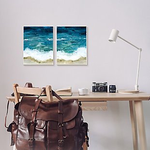 Tide Crash To Shore Watercolor 2-piece Canvas Wall Art 16x20, Blue, rollover