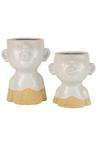 Set of Two Ceramic Smooching Planters, , large