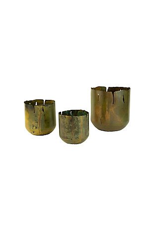 Set of Three Rustic Verdigris Iron Planters, , large