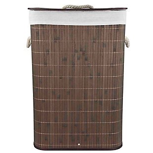 Home Basics Rectangular Bamboo Hamper, Brown, , large