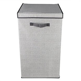 Home Basics Herringbone Non-woven Laundry Hamper with Velcro Closure, Gray, , large