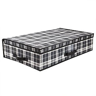 Home Basics Plaid Non-Woven Under the Bed Storage Box with Label Window, , large