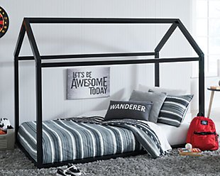 Flannibrook Twin House Bed Frame, Black, rollover