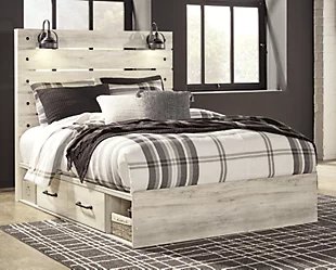 Cambeck Queen Panel Bed with 4 Storage Drawers, Whitewash, rollover