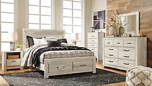 Bellaby Queen Platform Bed with 2 Storage Drawers, Whitewash, rollover