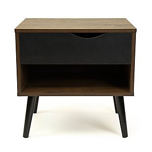 Humble Crew Nightstand End Table with Shelf and Drawer Storage, Dark Wood/Black, , large