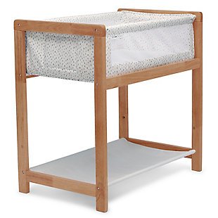 Delta Children Classic Wood Bedside Bassinet Sleeper - Portable Crib With High-end Wood Frame, Paint Dabs, White/Natural, large