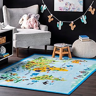 nuLOOM Animal World Map 5" Rug, Baby Blue, rollover