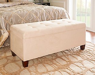 Linon Shoe Storage Ottoman, Beige, rollover