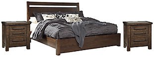 Starmore Queen Panel Bed with 2 Nightstands, Brown, large