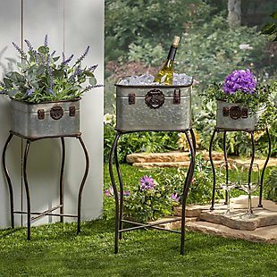 Gerson International Outdoor Galvanized Metal Antique-style Plant Holders With Stands,(set Of 3), , rollover