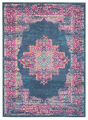 Accessory Passion Blue 5'3" X 7'3" Area Rug, Teal/Fuchsia, large