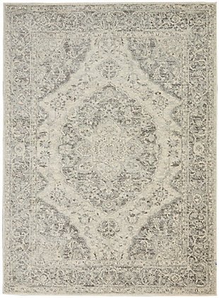 Nourison Tranquil Tra05 Gray And White 6'x9' Vintage Area Rug, Ivory/Gray, large