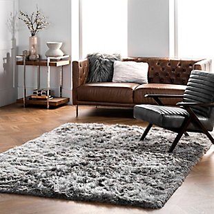 Nuloom Hand Woven Latonia Silken Shaggy 6' x 9' Area Rug, Silver, rollover