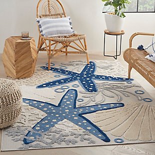 Nourison Aloha 6' X 9' Blue/Grey Nautical Indoor/Outdoor Rug, Blue/Gray, rollover