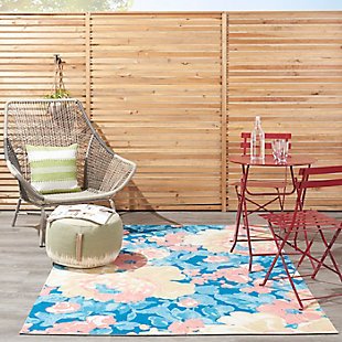 Waverly Sun N' Shade 5'3" x 7'5" All-over Design Outdoor Rug, Blue, rollover