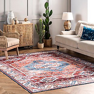 nuLOOM Marli Machine Washable Faded Medallion 5' x 8' Rug, Rust, rollover