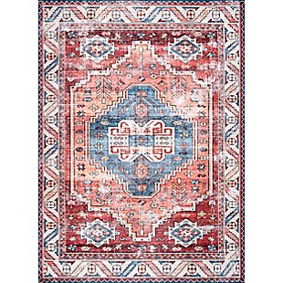 nuLOOM Marli Machine Washable Faded Medallion 5' x 8' Rug, Rust, large