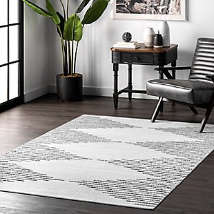 nuLOOM Romina Diamond Stripes Machine Washable 5' x 8' Rug, White, rollover