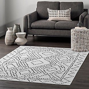 nuLOOM Mila Machine Washable Diamond Trellis 4' x 6' Rug, White, rollover