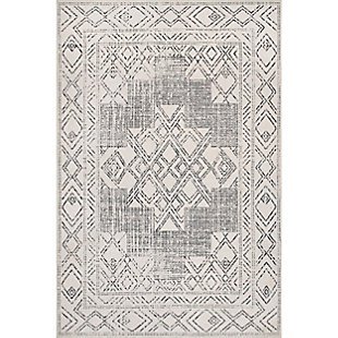 nuLOOM Mia Machine Washable Geometric Medallion 5' x 8' Rug, Light Gray, large